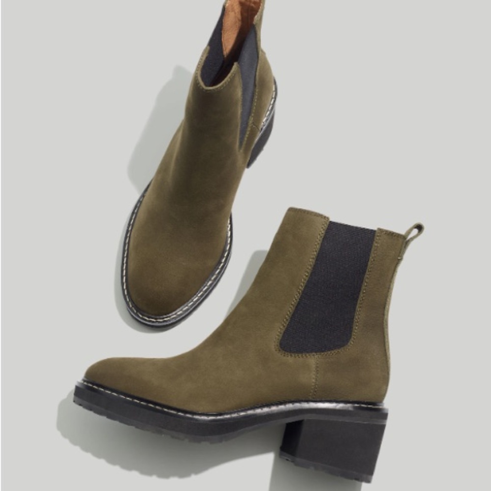 Madewell Olive Green Suede Chelsea Ankle Boots